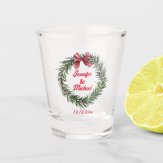 Verre A Shot aquarelle noël couronne mariage d'hiver (Devant)