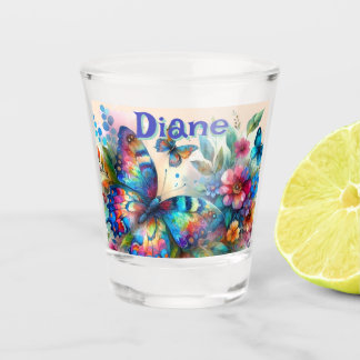 Verre A Shot Aquarelle Papillon Floral Garden Personnalisé