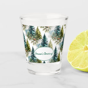 Verre A Shot Aquarelle Pine Motif Elégant hiver