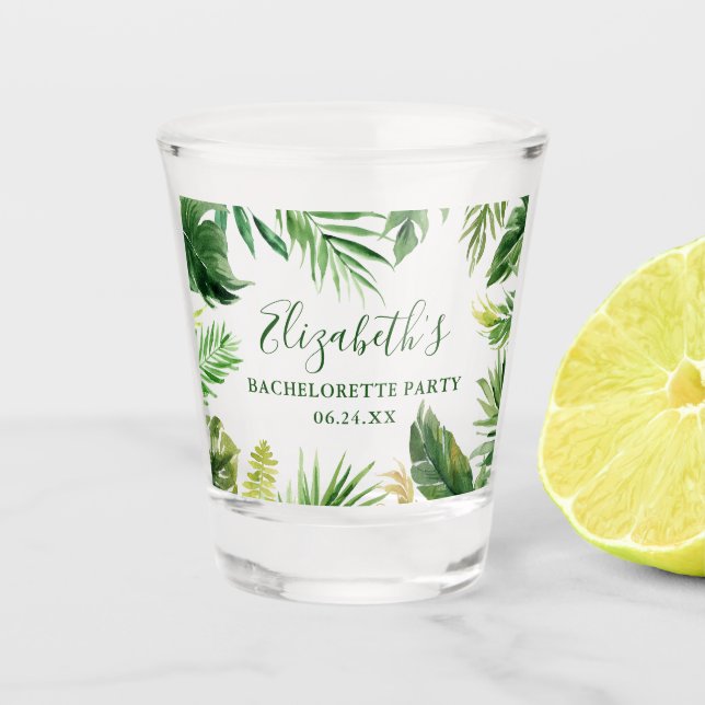 Verre A Shot Aquarelle tropicale Verdure Bachelorette Party (Devant)