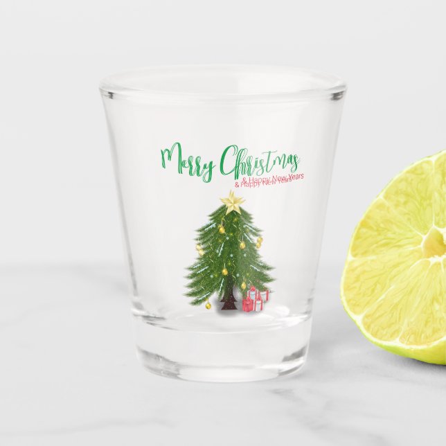 Verre A Shot Arbre de Noël avec cadeau rouge (Devant)
