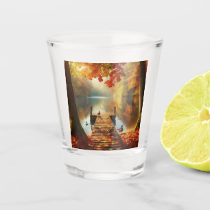 Verre A Shot Arbres d'automne & lac avec canards