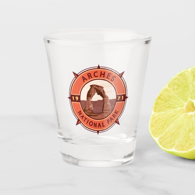 Verre A Shot Arches Parc national Emblem Retro Compass (Devant)