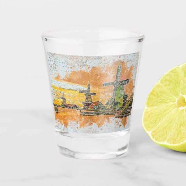 Verre A Shot Art numérique de moulins à vent (Devant)