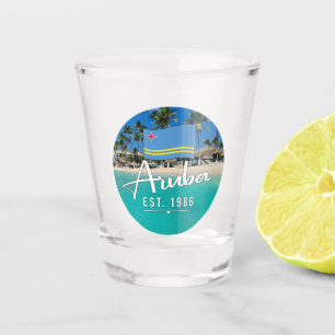 Verre A Shot "Aruba Est. Plage Drapeau 1986"