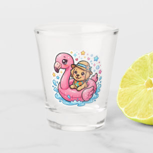 Verre A Shot Autocollant Flamingo Piscine Été Mignon Chien Kawa