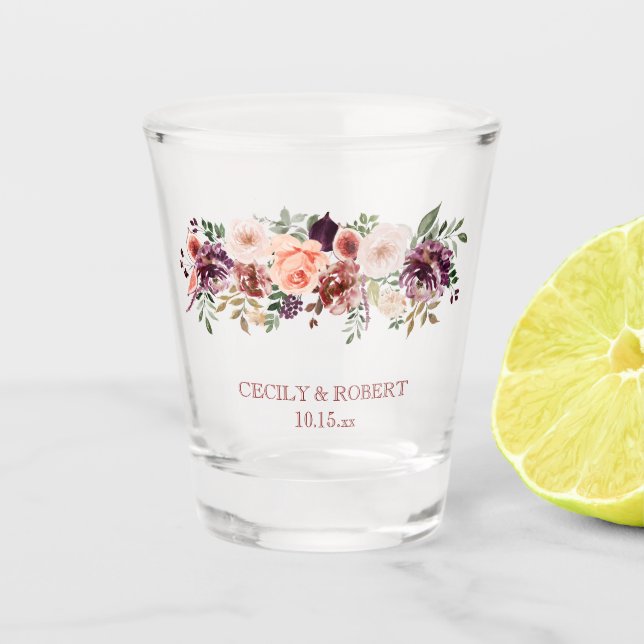 Verre A Shot Automne Rustique Aquarelle Fleurs Mariage Faveur (Devant)