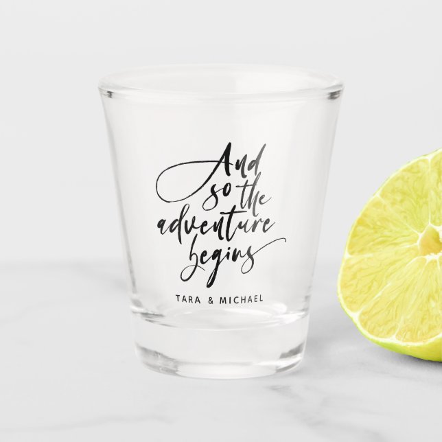 Verre A Shot Aventure Mariage moderne Script personnalisé (Devant)
