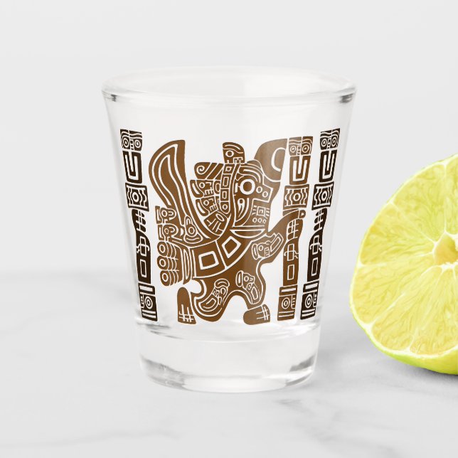 Verre A Shot Aztec Eagle Guerrier Tribal Art antique (Devant)