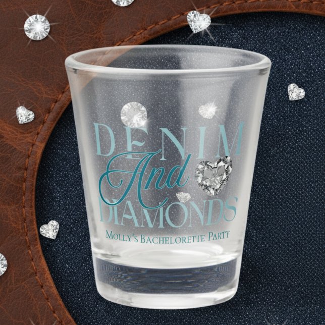 Verre A Shot Bachelorette de Denim et Diamants Occidentaux (Say “I do” with a western twist in this charming “Denim and Diamonds” design!)