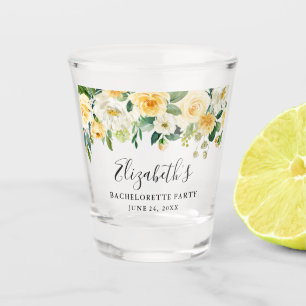 Verre A Shot Bachelorette Party Aquarelle Jaune Floral