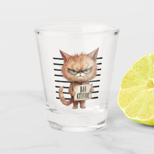 Verre A Shot Bad Attitude Chat Mugshot - Drôle Feline Design