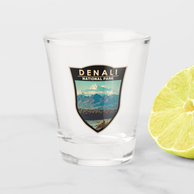Verre A Shot Badge d'aquarelle du parc national de Denali (Devant)