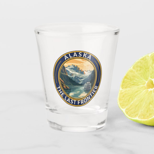 Verre A Shot Badge d'art de voyage de l'Alaska (Devant)
