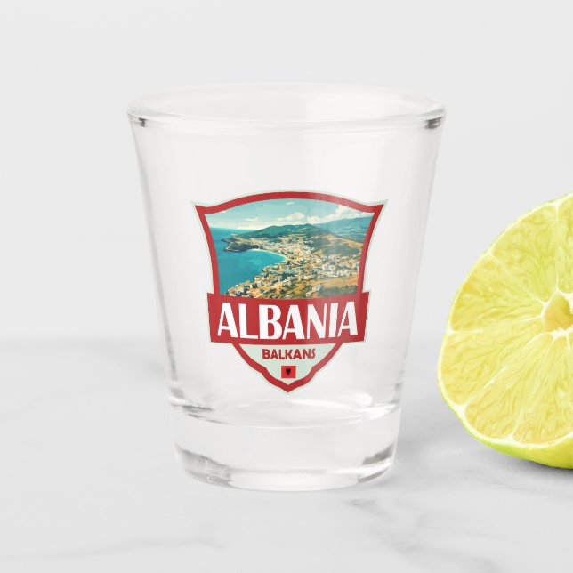 Verre A Shot Badge rétro Illustration Albanie (Devant)