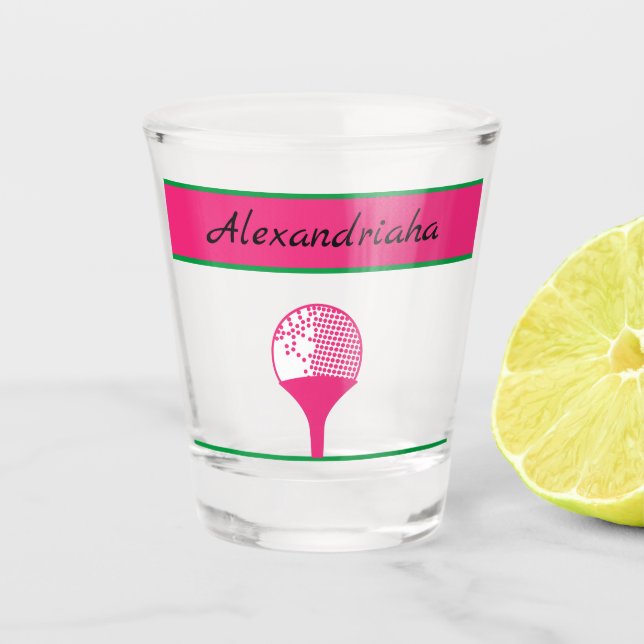 Verre A Shot Bal de golf rose de la femme sur le nom du golfeur (Devant)