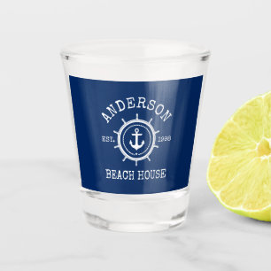 Verre A Shot Beach House Ancre nautique corde Helm Marine Blue