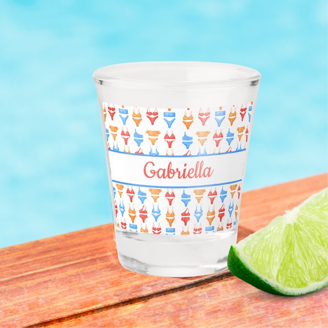 Verre A Shot Beach Pool Party Nom personnalisé Bachelorette (Créateur téléchargé)