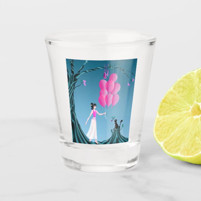Verre A Shot Belle ballerine et chat à l'arbre de minuit (Devant)
