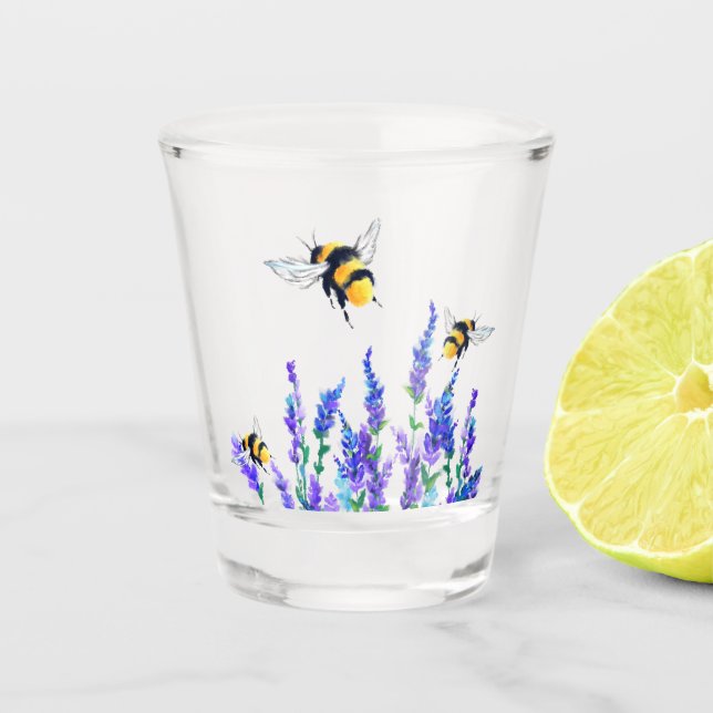 Verre A Shot Belles fleurs de printemps et les abeilles volent  (Devant)