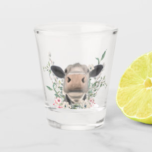 Verre A Shot bisou de nez de vache fleurs aquarelle gris animal