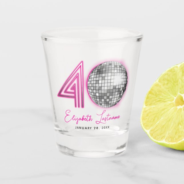 Verre A Shot Black Neon Pink Disco Ball Quarante 40e anniversai (Devant)