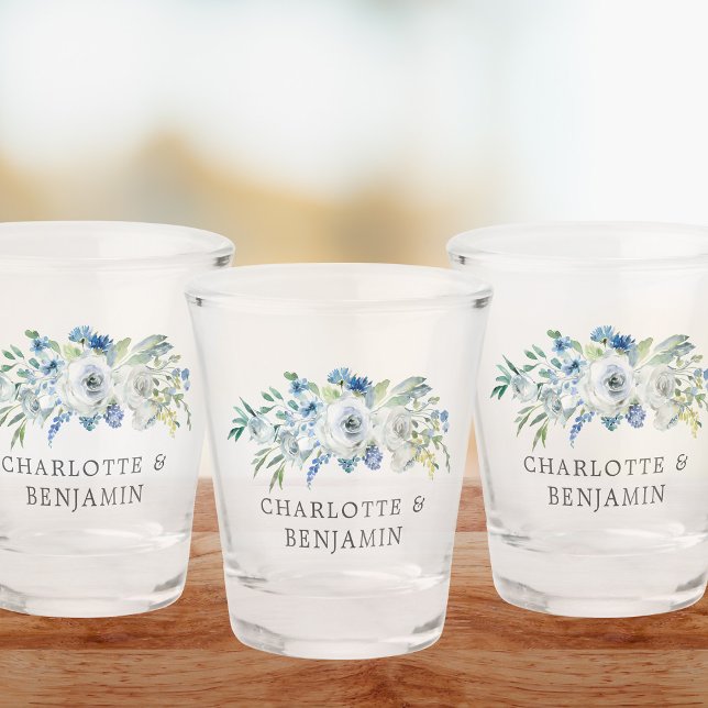 Verre A Shot Bleu blanc pivoine Floral Custom Printemps Mariage (Créateur téléchargé)