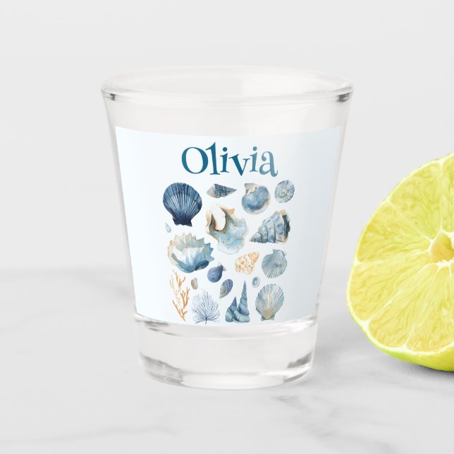 Verre A Shot Blue Seashells Summer Shot Glass | Custom Name (Devant)