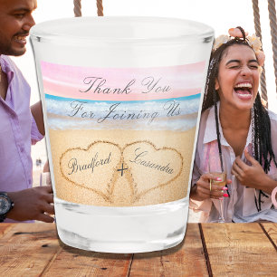 Verre A Shot Blush Pink Beach Wedding Garde Coeurs dans le sabl
