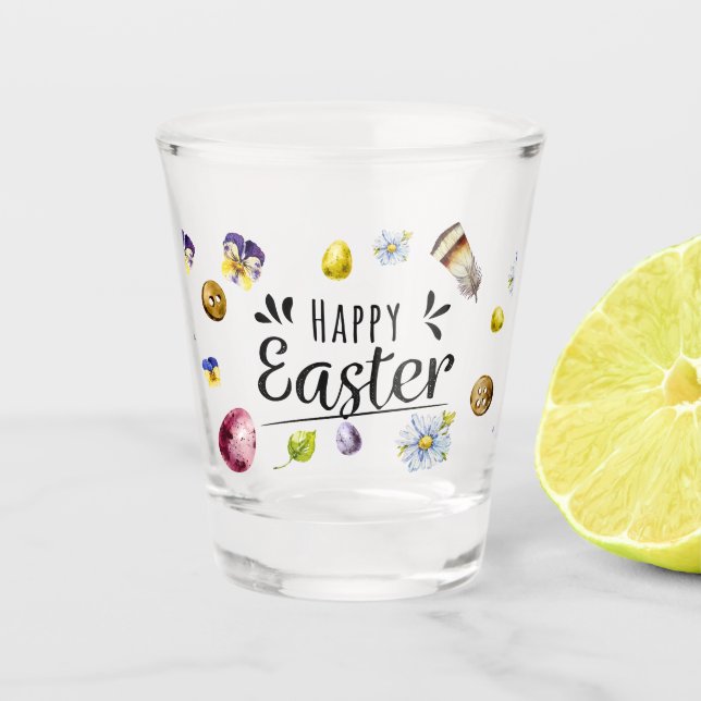 Verre A Shot Boho Rustique Aquarelle colorée Bonne Pâques (Devant)