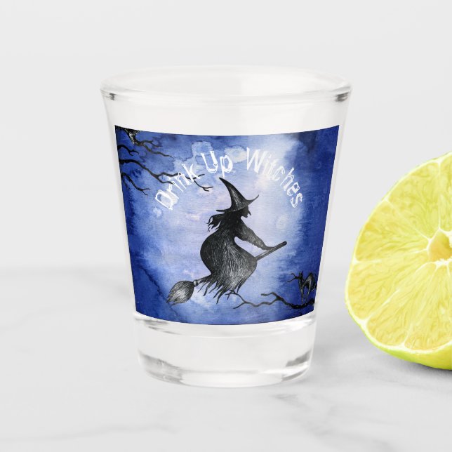 Verre A Shot Boire des sorcières Blue Chat Éffrayant   (Devant)