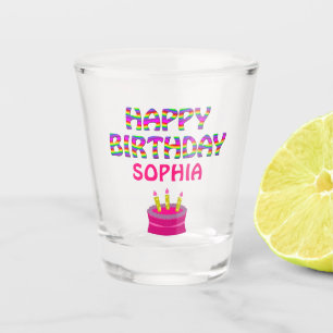 Verre A Shot Bonne fête d'anniversaire Gâteau rose coloré