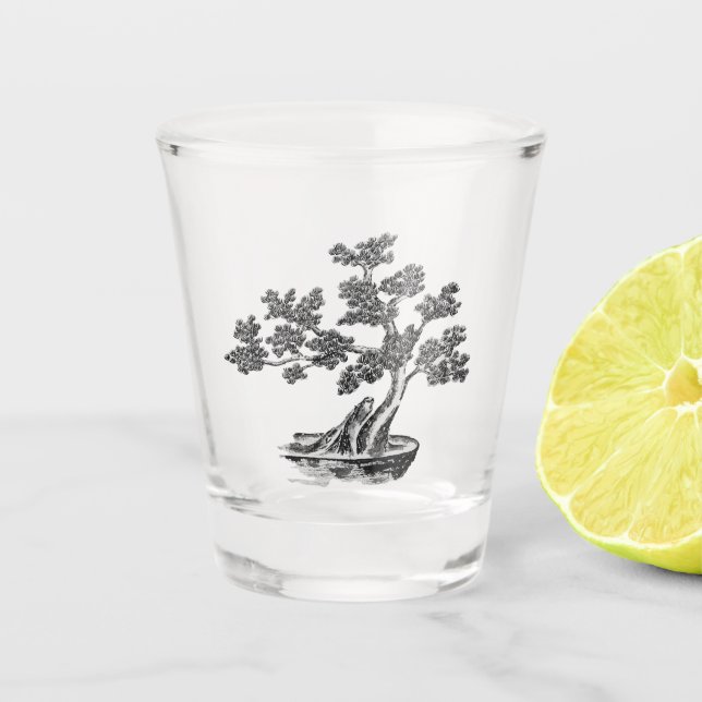 Verre A Shot Bonsai - Style chinois - noir et blanc (Devant)