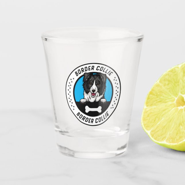 Verre A Shot Bordure Collie Peeking Illustration Badge (Devant)