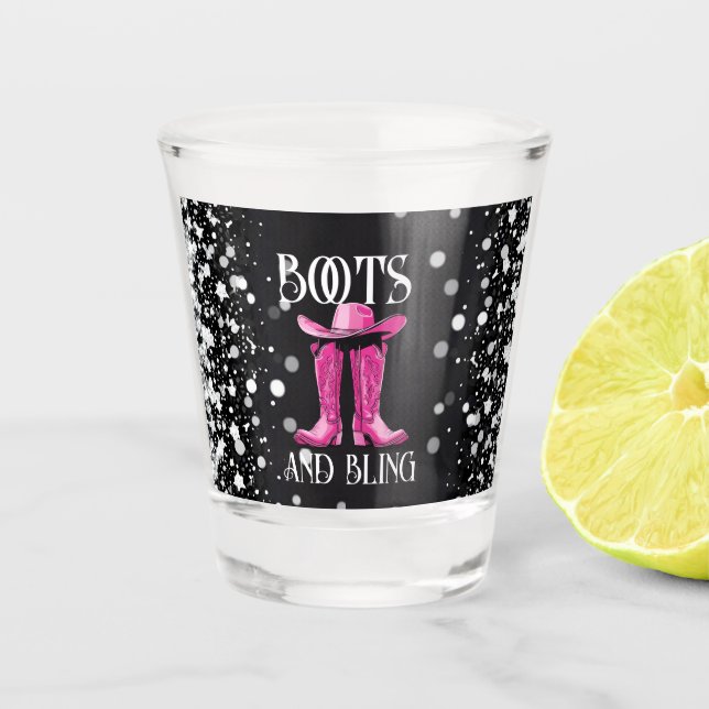 Verre A Shot Bottes roses et Bling Bachelorette (Devant)