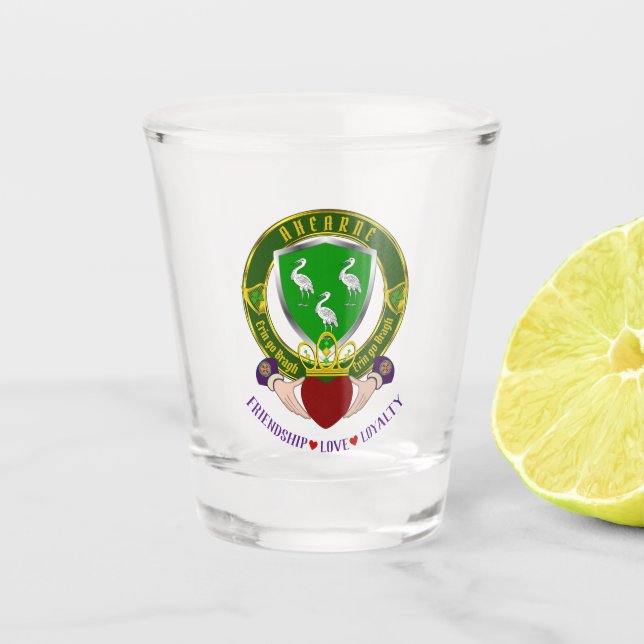 Verre A Shot Bouclier irlandais Ahearne et Claddagh (Devant)