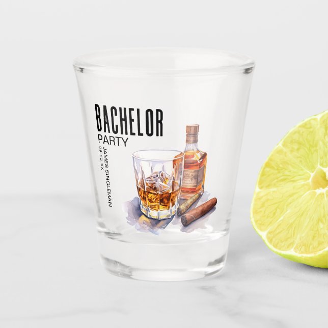 Verre A Shot Bourbon et Cigar Bachelor Party (Devant)