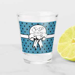 Verre A Shot Bue et noir Pois Blanc Bow Personnalisé