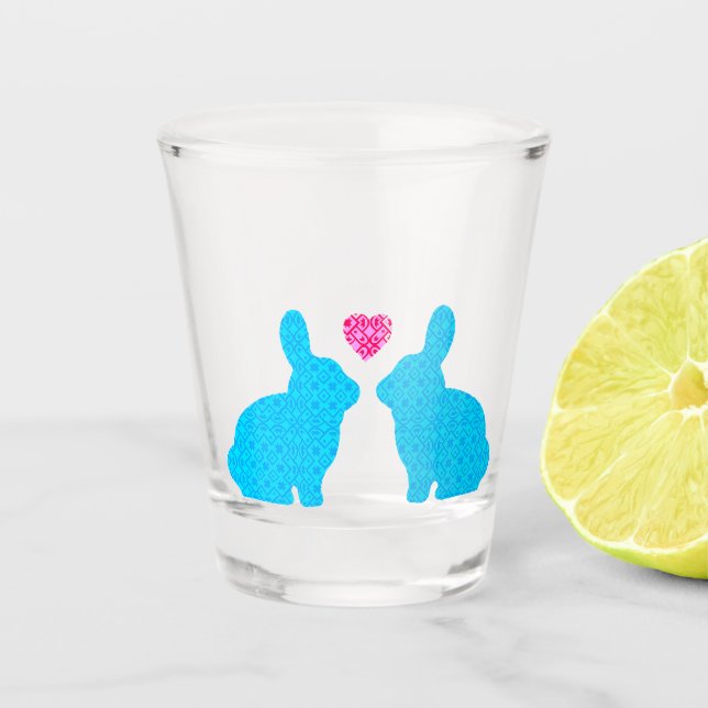 Verre A Shot Bunnies bleus et coeur rose (Devant)