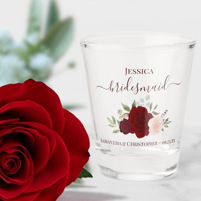 Verre A Shot Burgundy Blush Roses Élégant Mariage Bridesmaid (Créateur téléchargé)