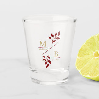 Verre A Shot Cadeau de Mariage Monogramme Moderne de Feuillage 
