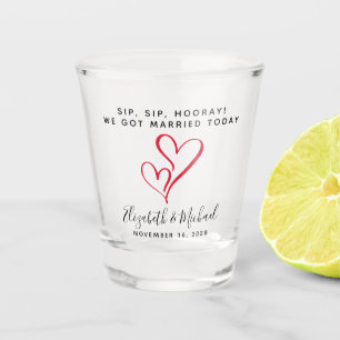 Verre A Shot Cadeau de mariage Sip Sip Hourra Cœurs rouges
