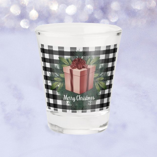 Verre A Shot Cadeau de Noël Plaid Buffalo | Vacances rouges (Red Buffalo Plaid Christmas Gift Holiday Shot Glass)