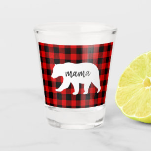 Verre A Shot Cadeau moderne Rouge Plaid Et Blanc Mama Ours
