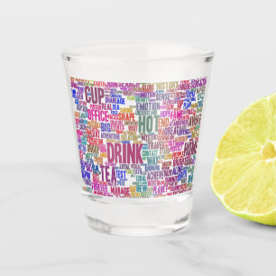 Verre A Shot Café Nuage de Mots Texte Motif Tasse Thé
