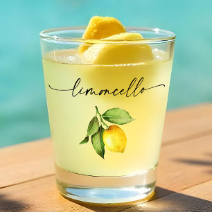 Verre A Shot Calligraphie Encre Limoncello Aquarelle Citron