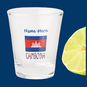 Verre A Shot Cambodge Drapeau Cambodgien Bleu Personnalisé 
