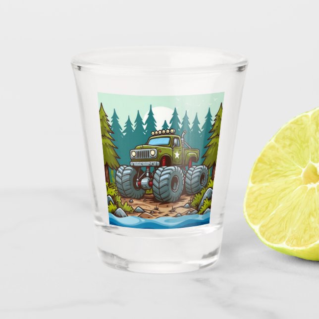 Verre A Shot Camion Monster Vert dans la forêt (Devant)