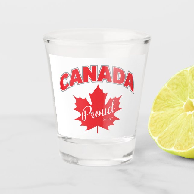 Verre A Shot "Canada Fier Est. 1867" Avec Graphique Feuille D'É (Devant)
