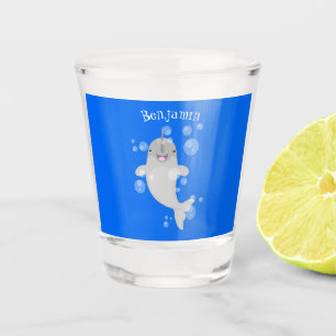Verre A Shot Caricature de bulles de narval joyeux